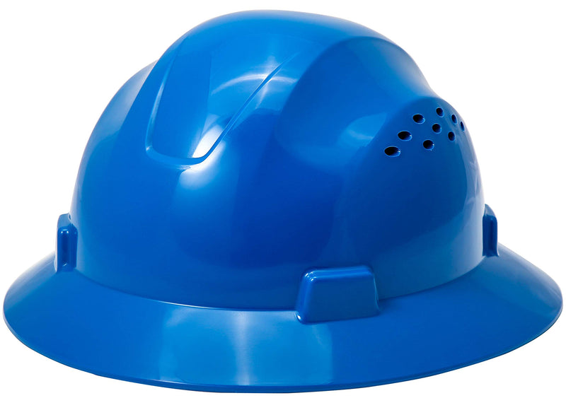 Blue HDPE full brim safety helmet with Fas-Trac