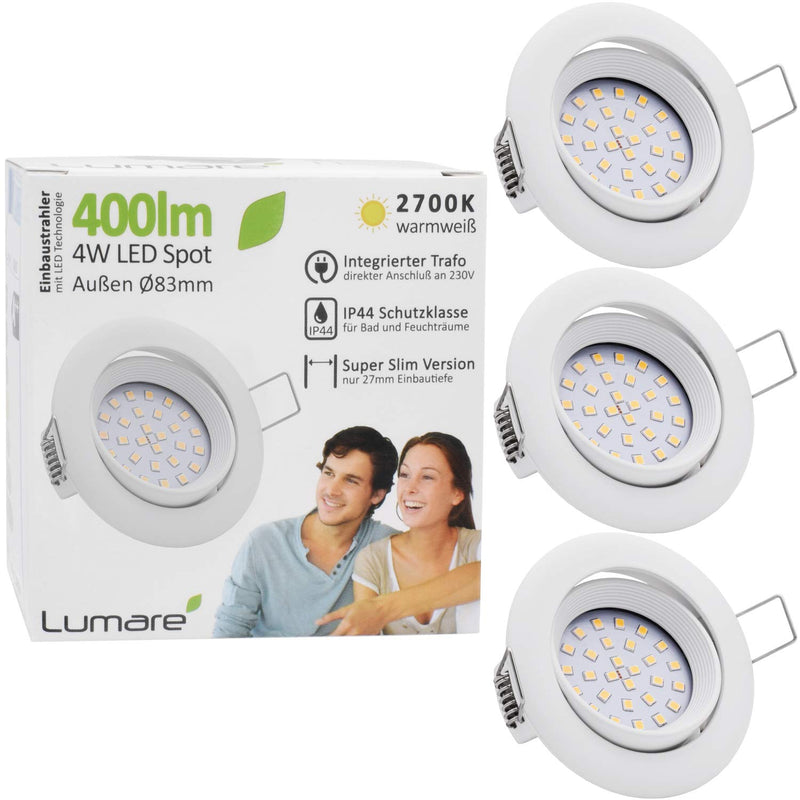 9x LED recessed spotlights 4w 400 lumens IP44 only 27mm extra flat installation depth LED