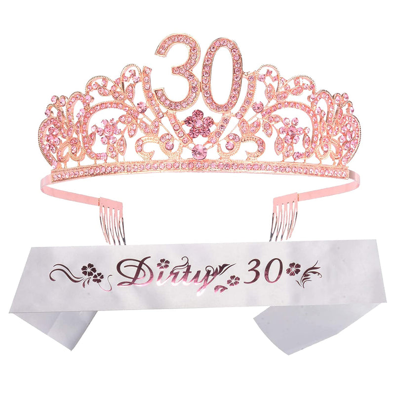 30th Birthday Sash and Tiara for Women - Fabulous Glitter Sash + Flowers