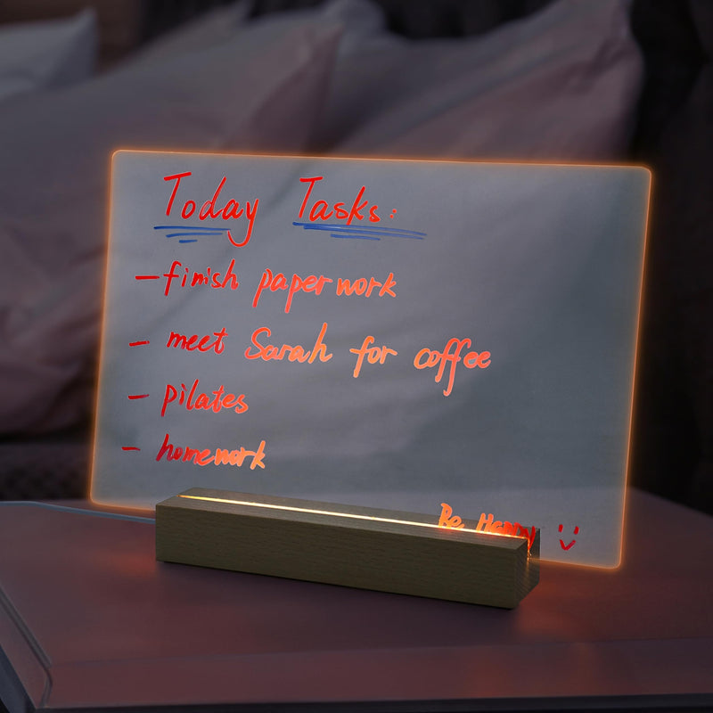 Dry Erase Acrylic Board with Light - 19 x 118 x 78 inches - Lighted Note Board for Writing