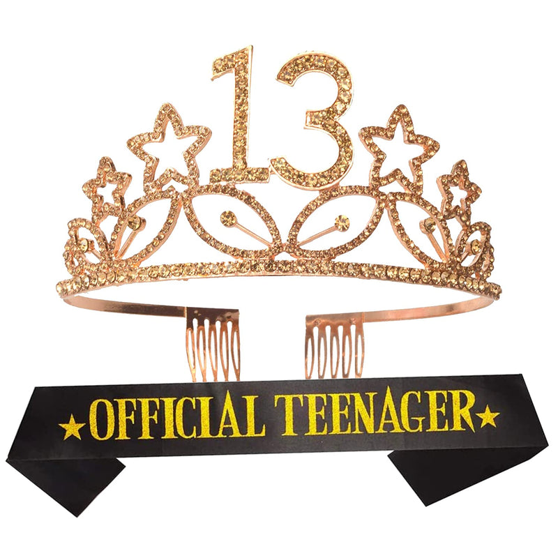 Girls 13th Birthday Sash and Tiara - Fabulous Set: Glitter Sash + Stars