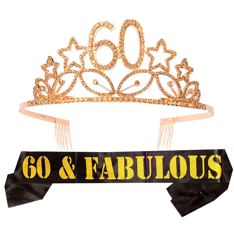 60th Birthday Gifts for Women, 60th Birthday Tiara and Sash in Gold, Happy 60th Birthday