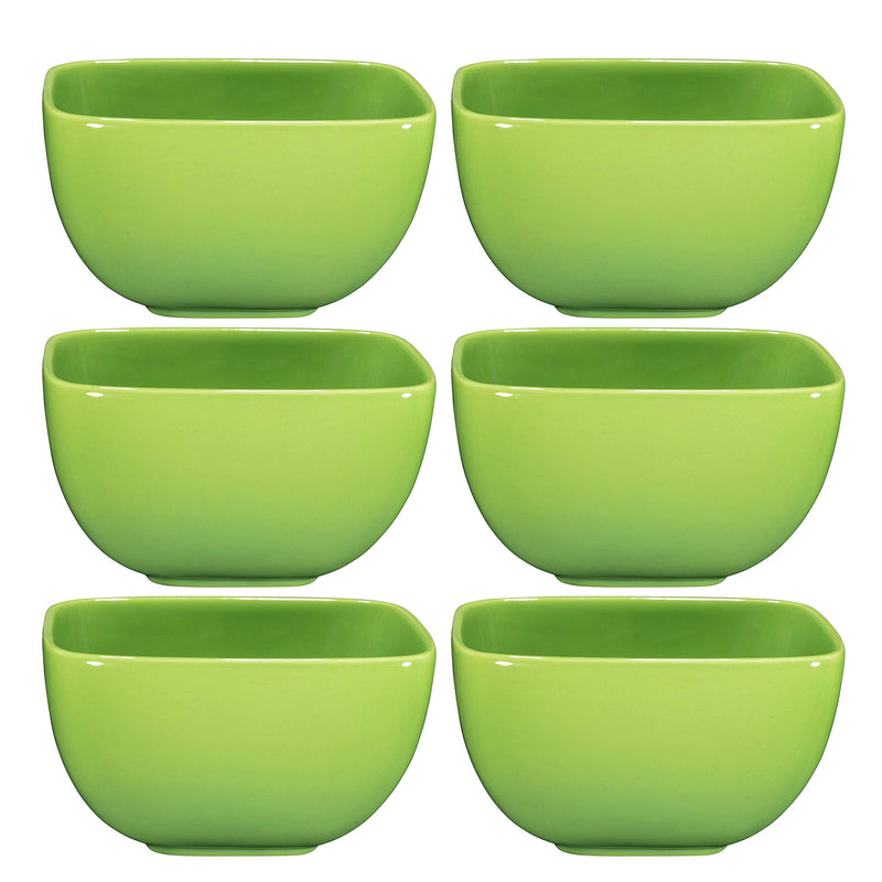 Green Porcelain Square Soup Bowls 26 Ounce Set of 6 Large Green Soup Bowls