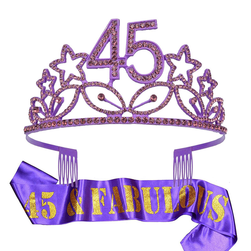 45th Birthday Sash and Tiara for Women - Fabulous Glitter Sash + Stars