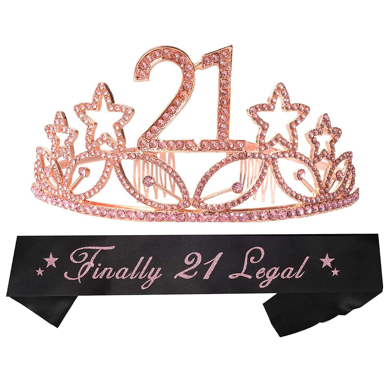 21st Birthday Sash and Tiara for Women - Fabulous Set: Glitter Sash + Stars