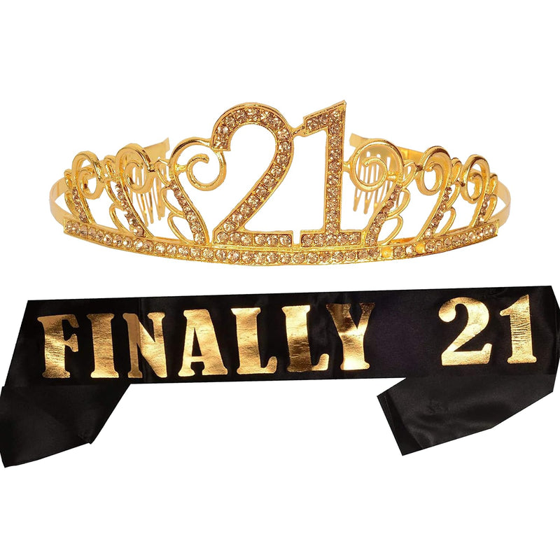 21st Birthday Sash and Tiara for Women - Fabulous Set: Glitter Sash + Waves