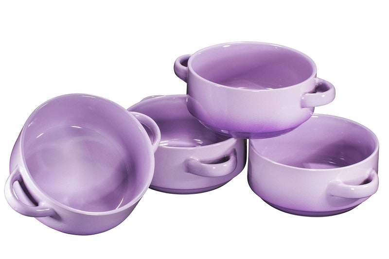 19 Ounce Ceramic Soup Bowls with Handles, Set of 4, 19 Ounce Large Ceramic Purpel