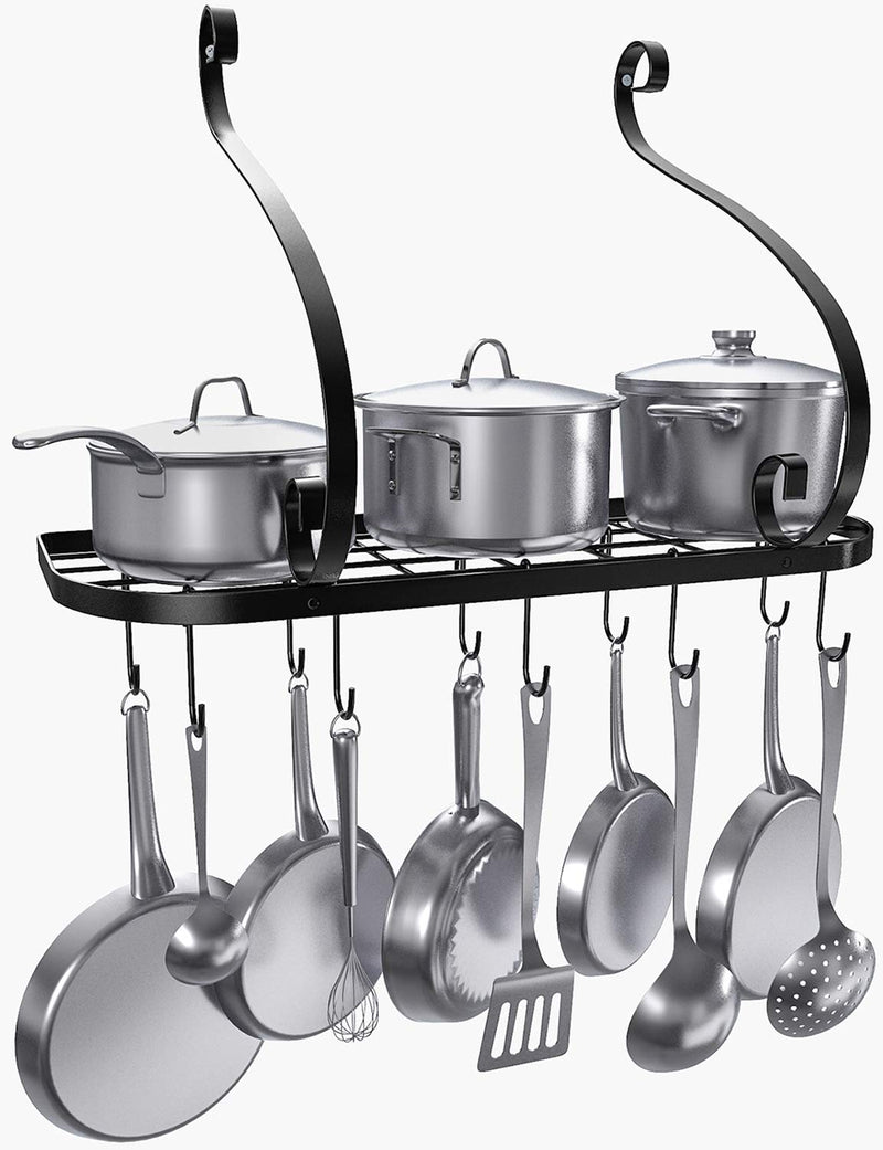 Wall Mounted Pot and Pan Rack Kitchen Cookware Hanging Rack with 10 Hooks