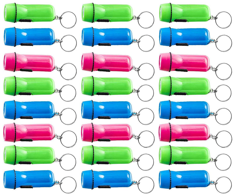 Mini Flashlight Keychains 2" - 24 Pack Assorted Colors Green Light Blue