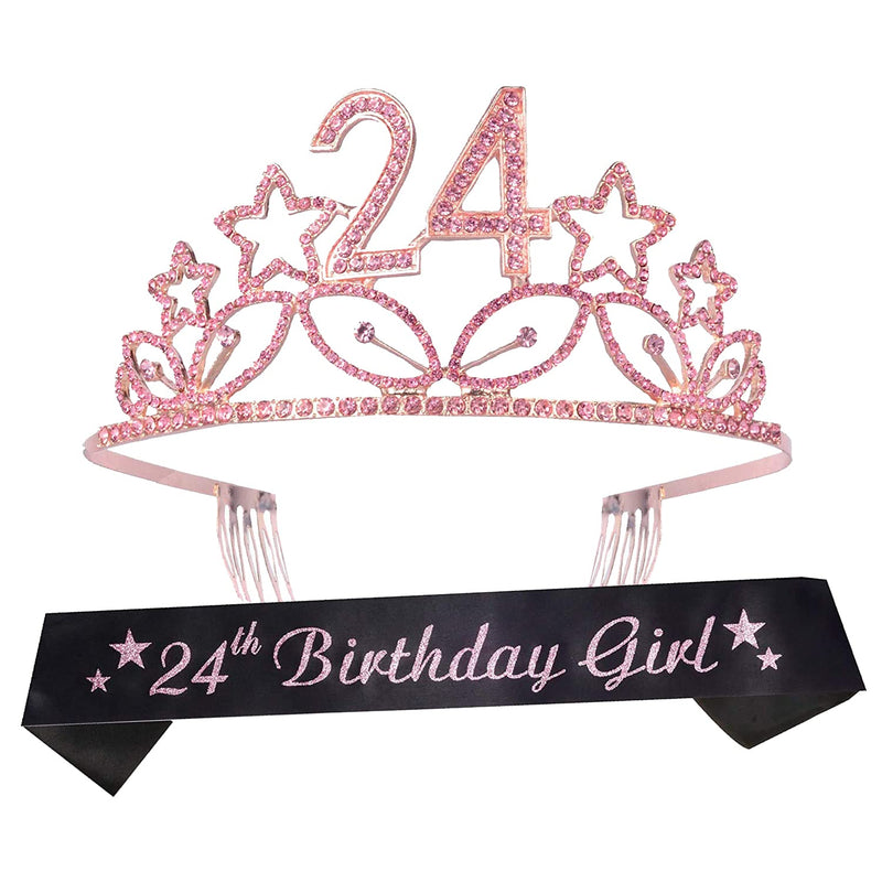 24th Birthday Sash and Tiara for Women - Fabulous Set: Glitter Sash + Stars