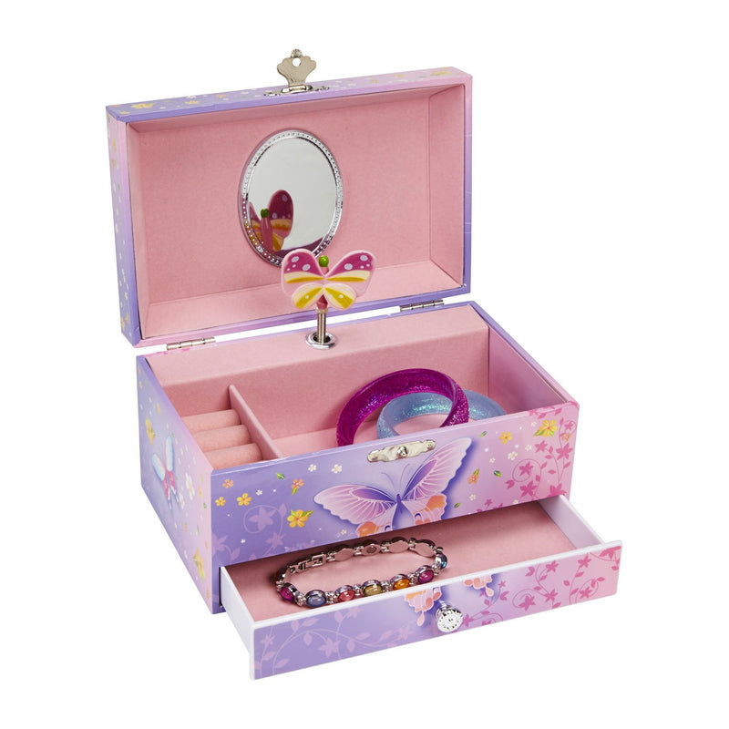 Butterfly Flower Music Jewelry Box with Pull Out Drawer and Jewelry Case