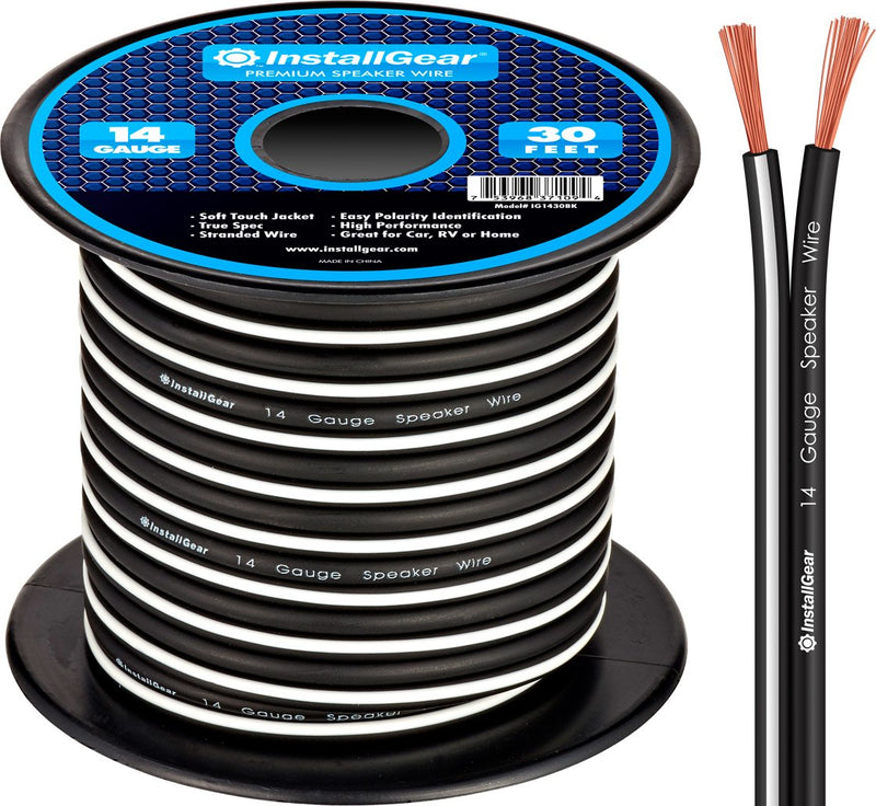 14 Gauge Awg 30ft Black Speaker Wire - Ideal for Car Speakers