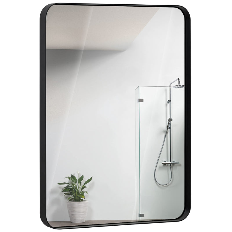 22x30 inch brushed metal mirror with matt black frame for bathroom