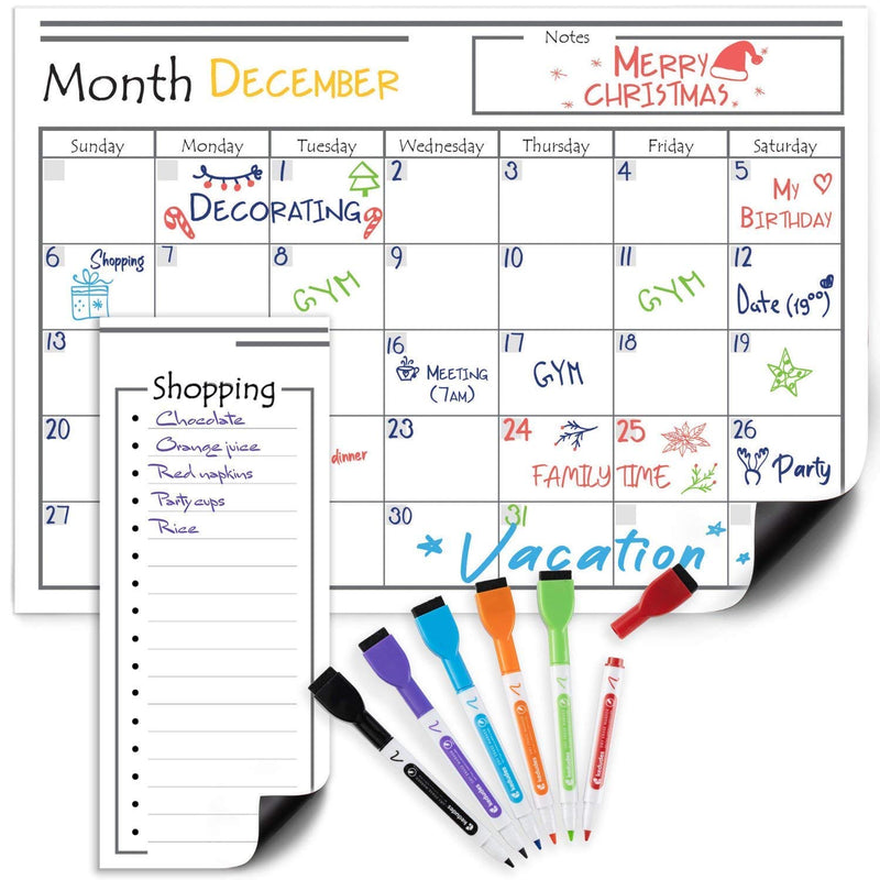 Dry Wipe Fridge Calendar Magnetic Set - 2 Pack Monthly Fridge Calendar White