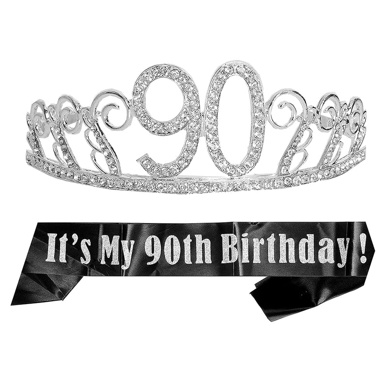 90th Birthday Sash and Tiara for Women - Fabulous Glitter Sash + Waves