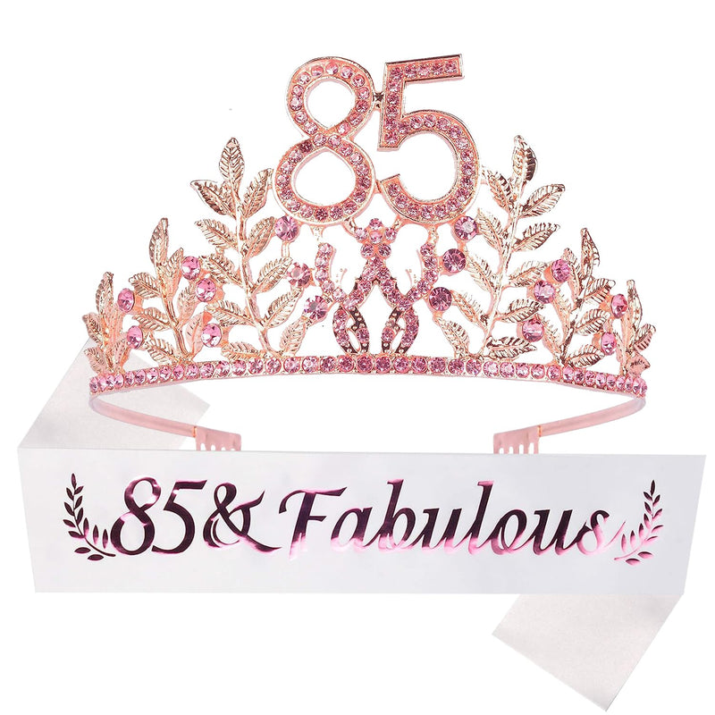 85th Birthday Sash and Tiara for Women - Fabulous Glitter Sash + Leaves