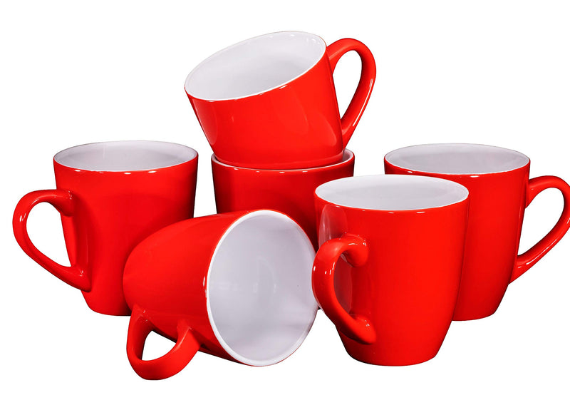 Simple 16oz Coffee Mug Set of 6, Large 16oz Ceramic Mug Set in Red Color