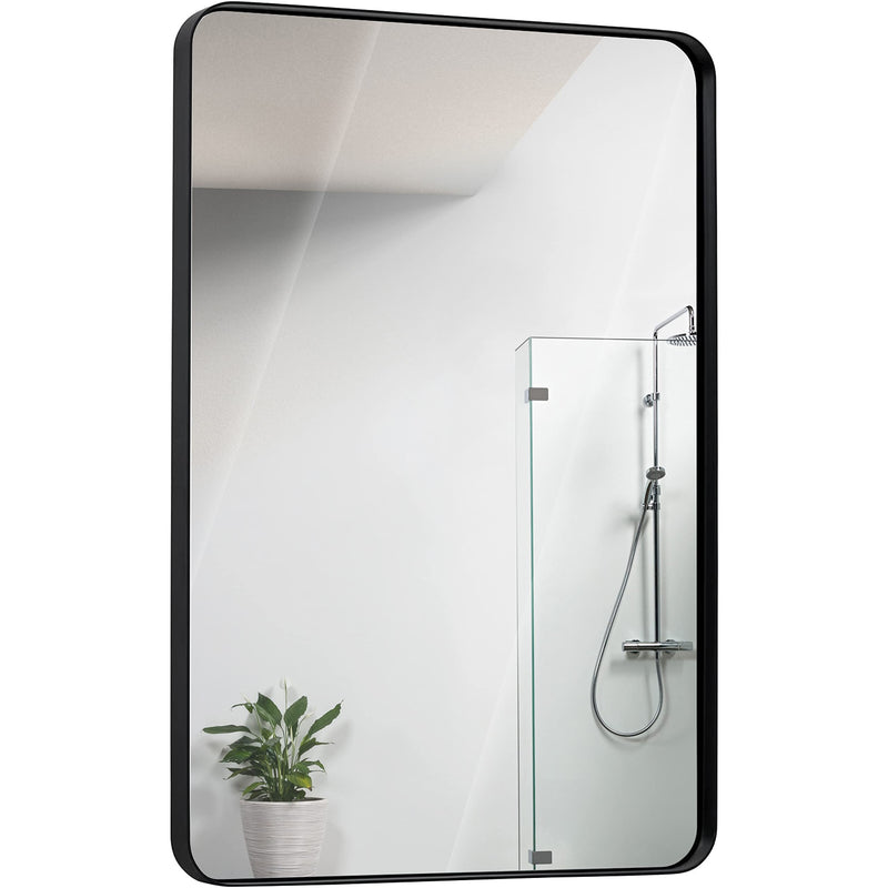 24x36 inch brushed metal mirror with matte black frame for bathroom