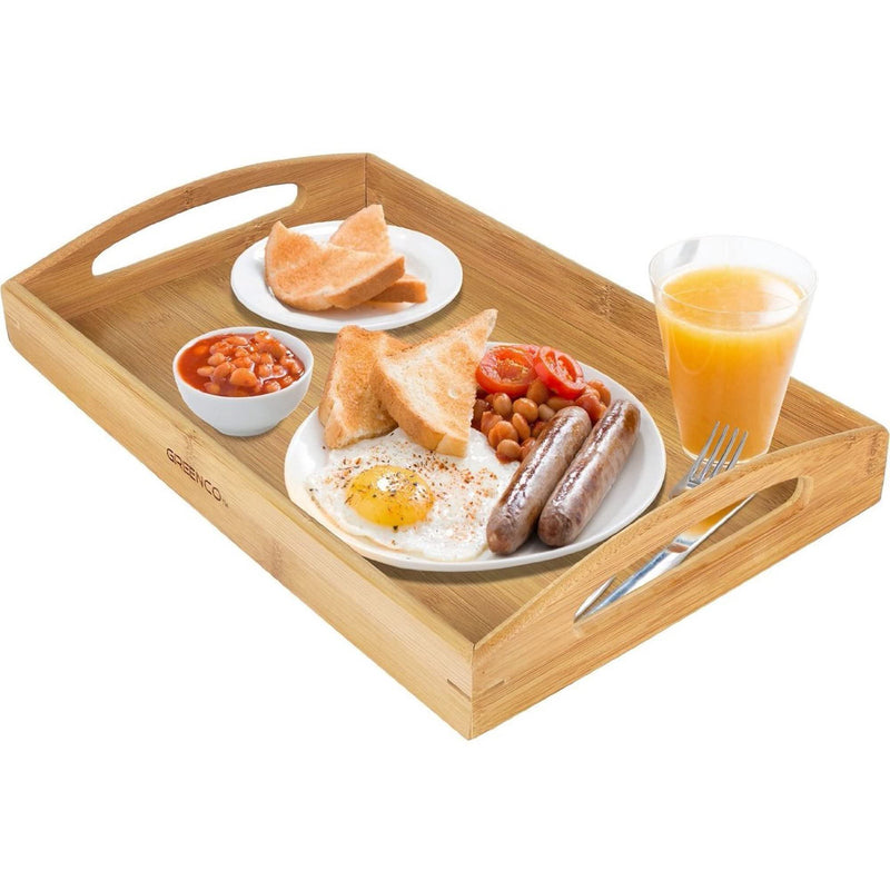 Rectangular Bamboo Butler Serving Tray with Handles - Dining Bed Trays - Bed