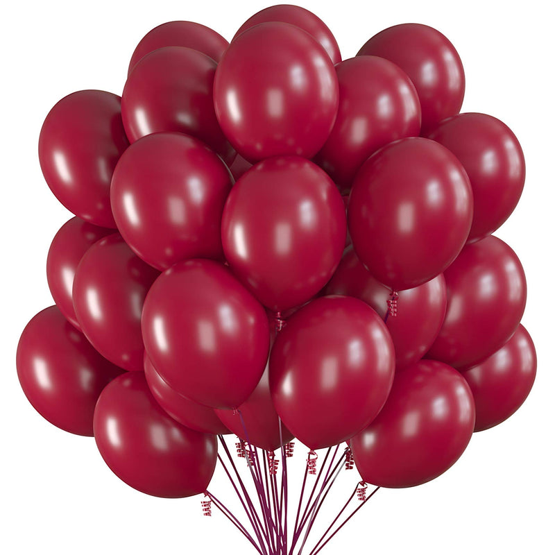 75 garnet red party balloons, 12 inch deep red balloons with matching color