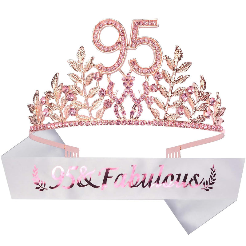 95th Birthday Sash and Tiara Set for Women - Pink Rhinestone Crown