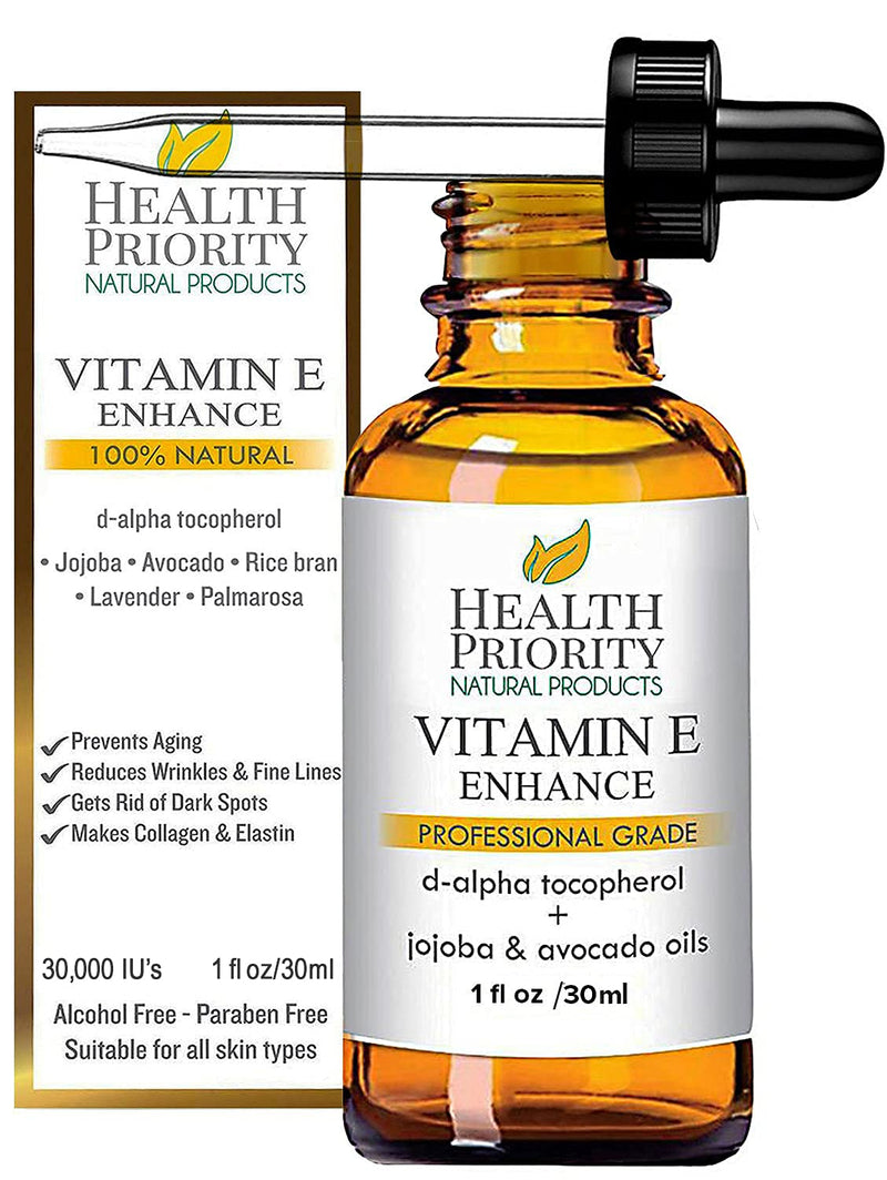 Health Priority Organic Vitamin E Oil for Skin and Scars – 15,000 IU, 1 Fl Oz –