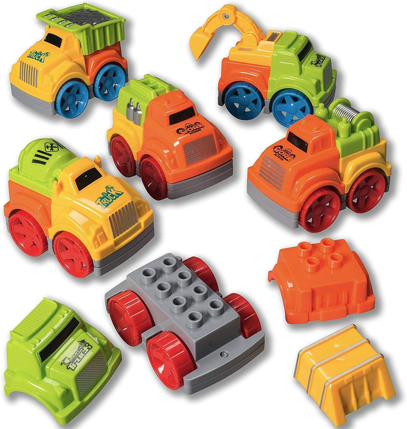 Set of 6 Friction Operated Toy Cars, Disassemble Construction Vehicle Playset