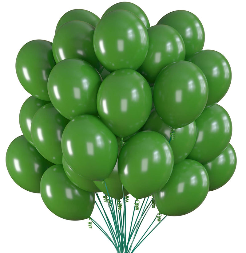 75 forest green party balloons, 12 inch deep green balloons with matching color