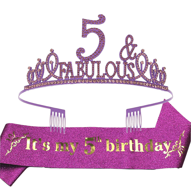 Girls 5th Birthday Sash and Tiara - Fabulous Glitter Sash + Fabulous