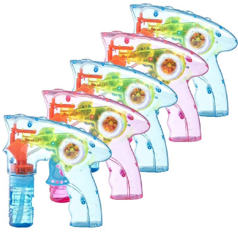 Multicolor Wind Up Bubble Gun for Kids, Pack of 5 - Bubble Guns with LED Lights, Bubble