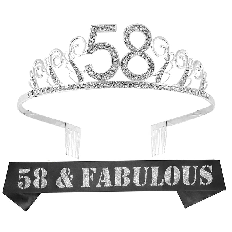 58th Birthday Sash and Tiara for Women - Fabulous Glitter Sash + Waves