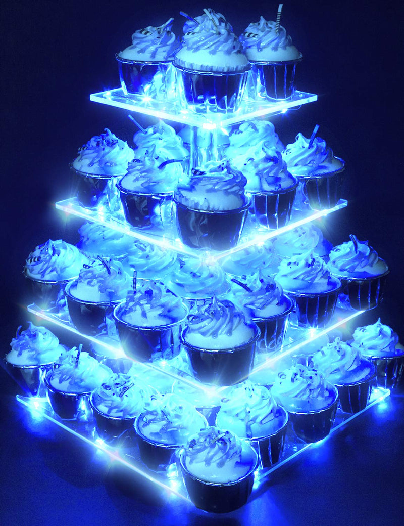 Cupcake Holder 4 Tier Acrylic Cupcake Stand Display Stand with Blue LED String