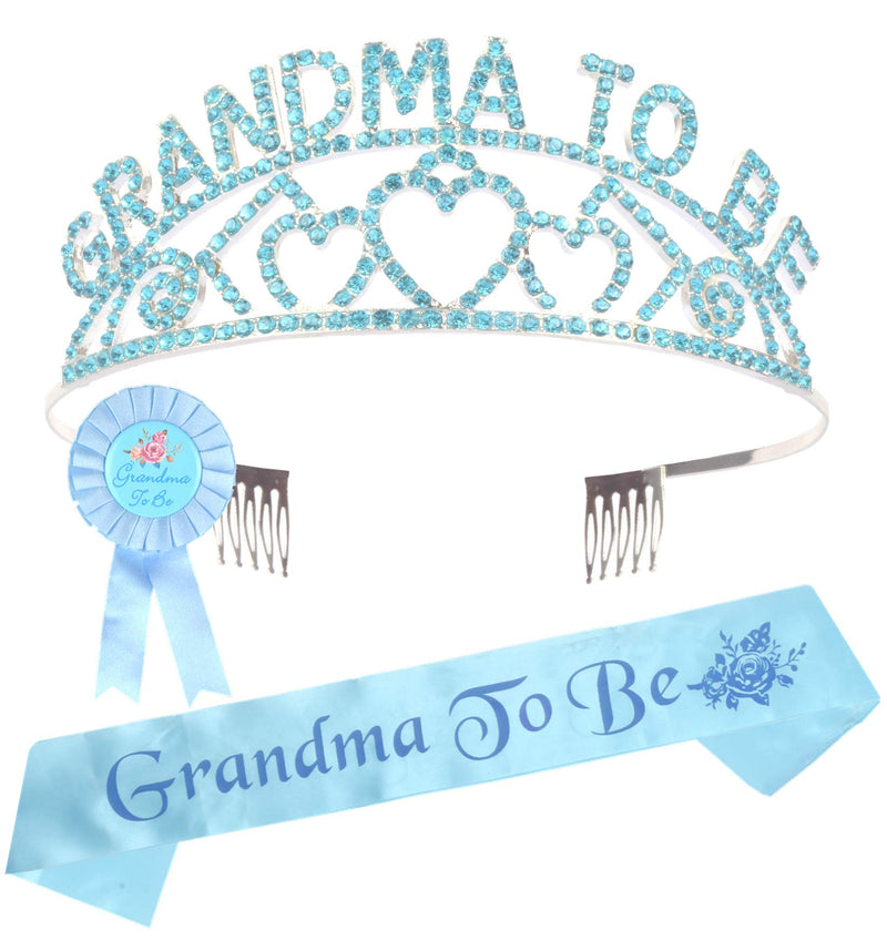 Baby Shower Decorations for Expecting Grandma - Blue Metal Tiara + Blue Sash