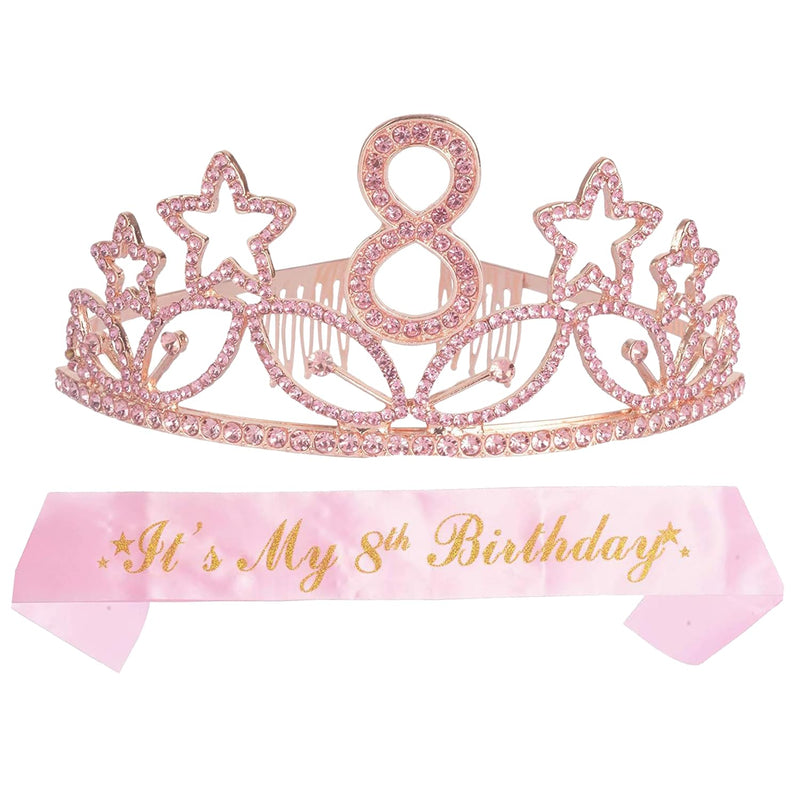 Girls 8th Birthday Sash and Tiara - Fabulous Glitter Sash + Stars