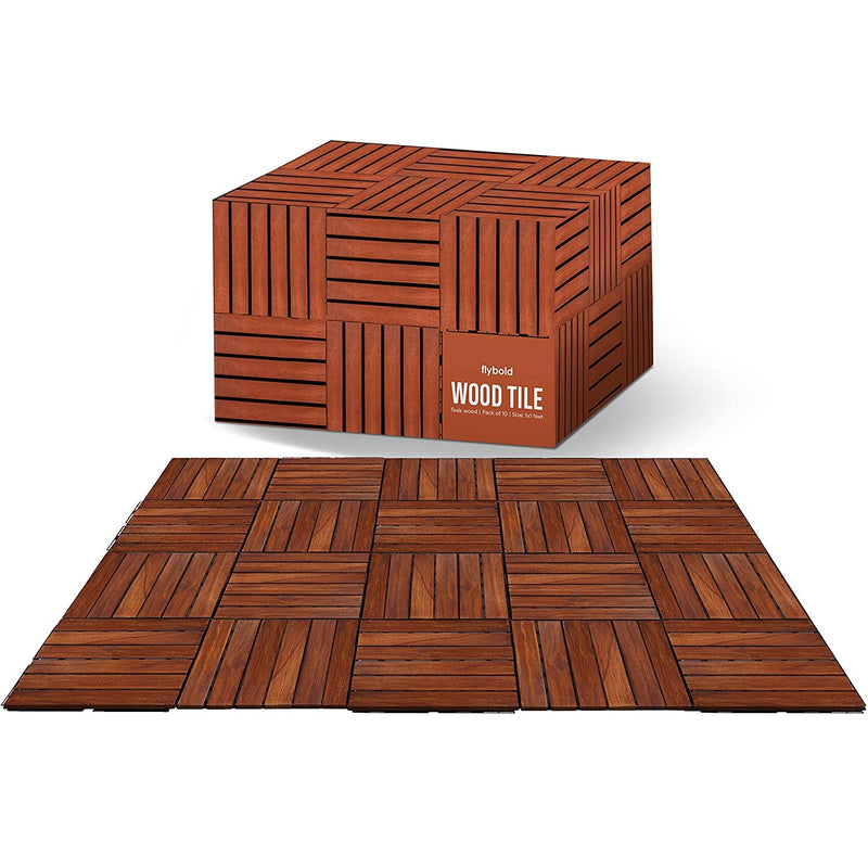 Interlocking Patio and Floor Tiles - Outdoor Teak Flooring - 12" x 12"