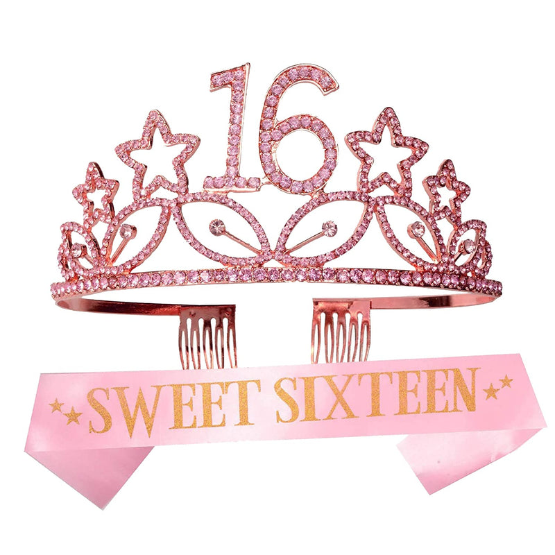 Girls 16th Birthday Sash and Tiara - Fabulous Set: Glitter Sash + Stars