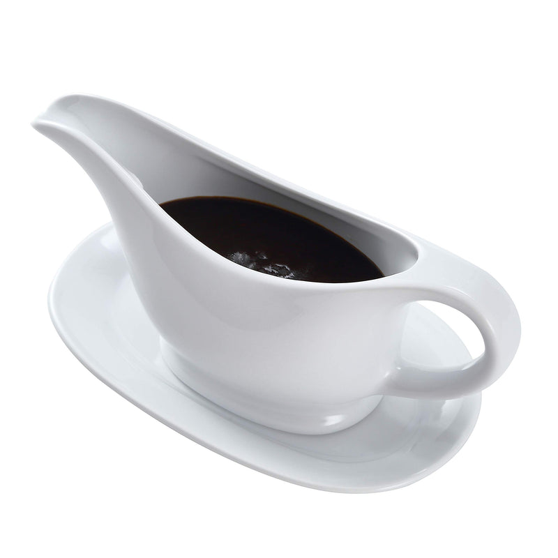 11oz White Ceramic Gravy Boat with Tray, 11oz Small Ceramic Serving Bowl