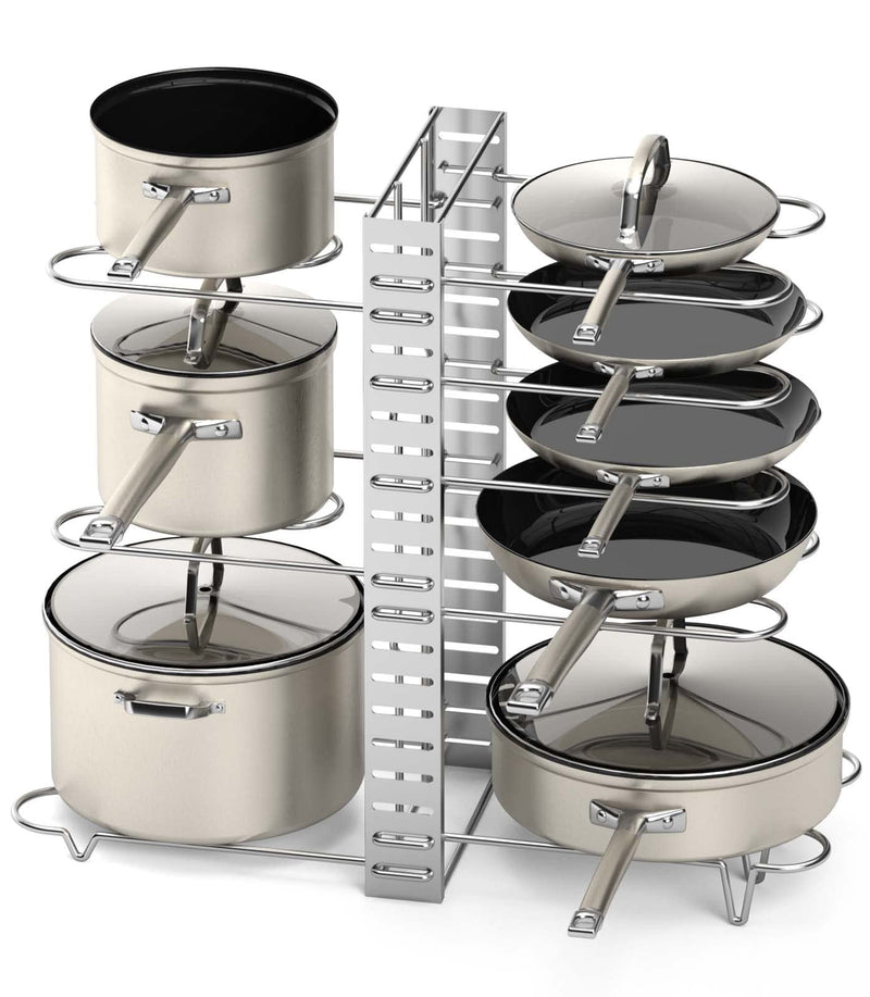 Pot rack organizer with 3 DIY methods, storage pots and pan lids for cupboard