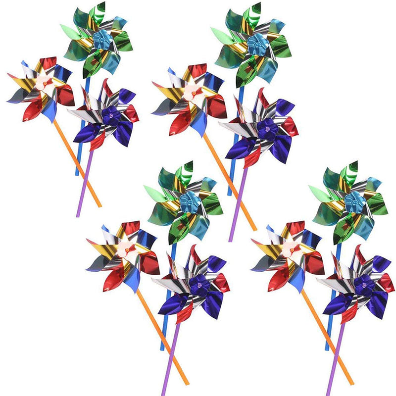 Colorful Metallic Pinwheels, 24 Pack Windmills with Stick for Kids and Adults