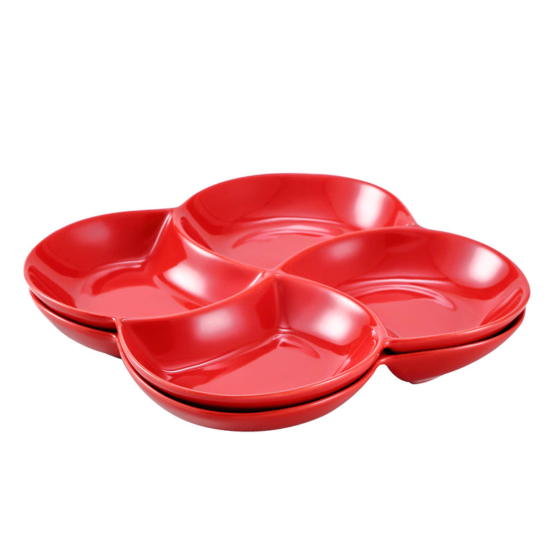 85" Ceramic 4 Section Red Serving Tray Set of 2 for Appetizers