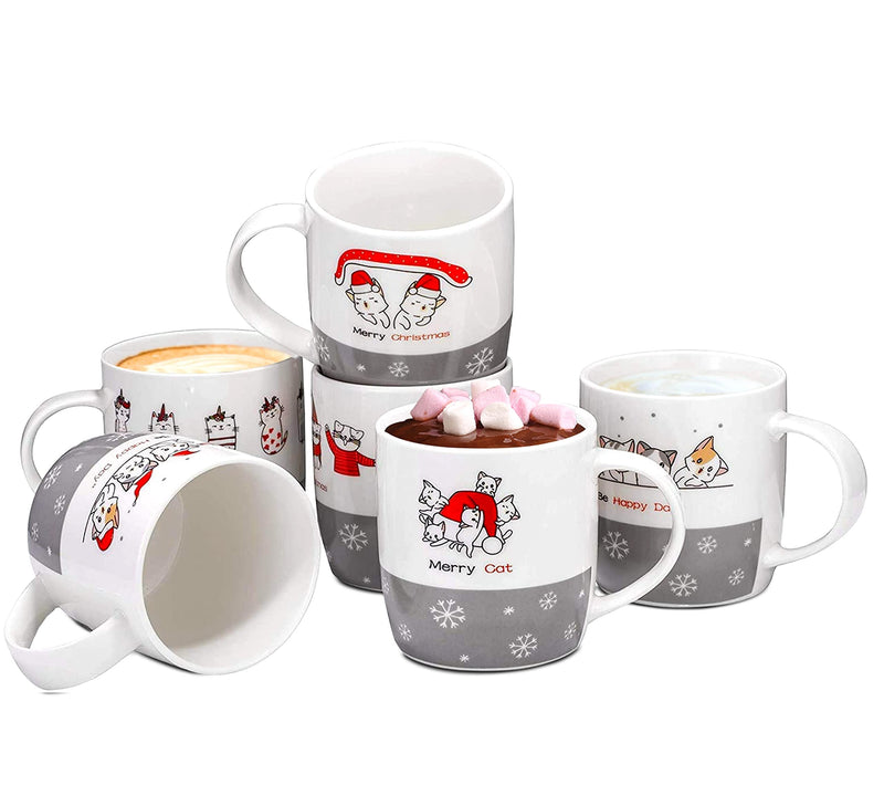 14 Ounce Christmas Coffee Mug Set of 6, Medium 14 Ounce Porcelain Mug Set