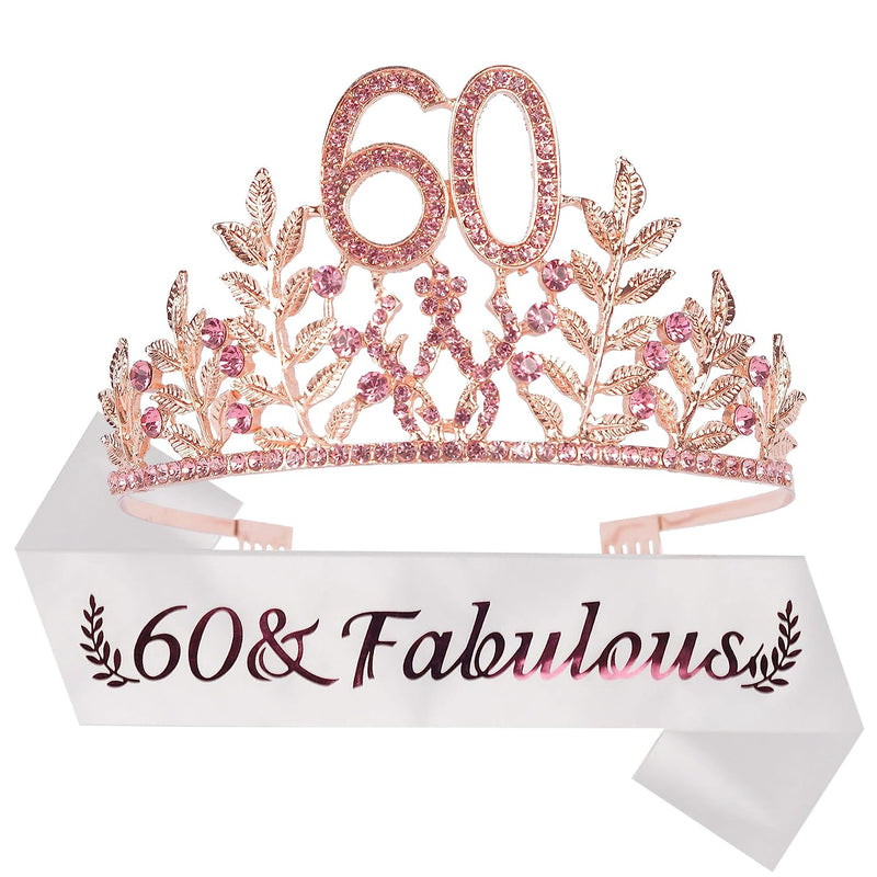 60th Birthday Sash and Tiara for Women - Fabulous Glitter Sash + Leaves