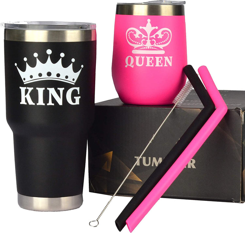 King & Queen Tumbler Set, King Queen Glass, Christmas Gifts, Couple Tumblers