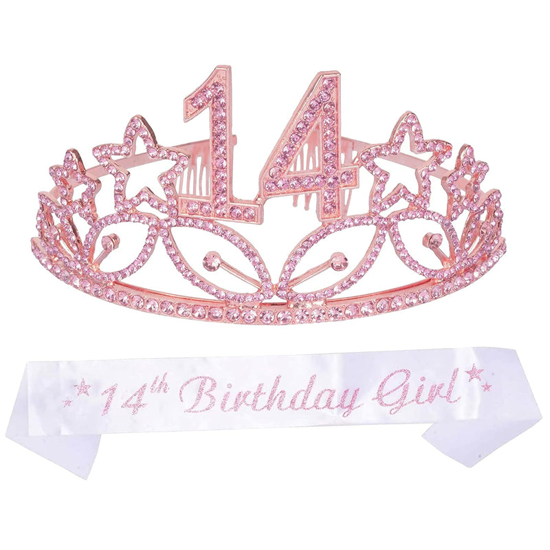 Girls 14th Birthday Sash and Tiara - Fabulous Set: Glitter Sash + Stars