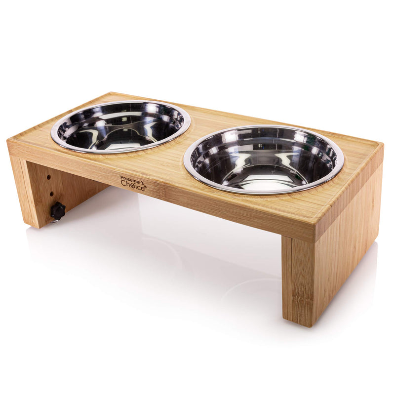 Bamboo dog and cat bowls and stands, height adjustable - 47 to 77 inches