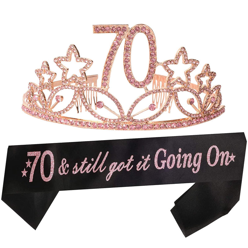 70th Birthday Sash and Tiara for Women - Fabulous Glitter Sash + Stars