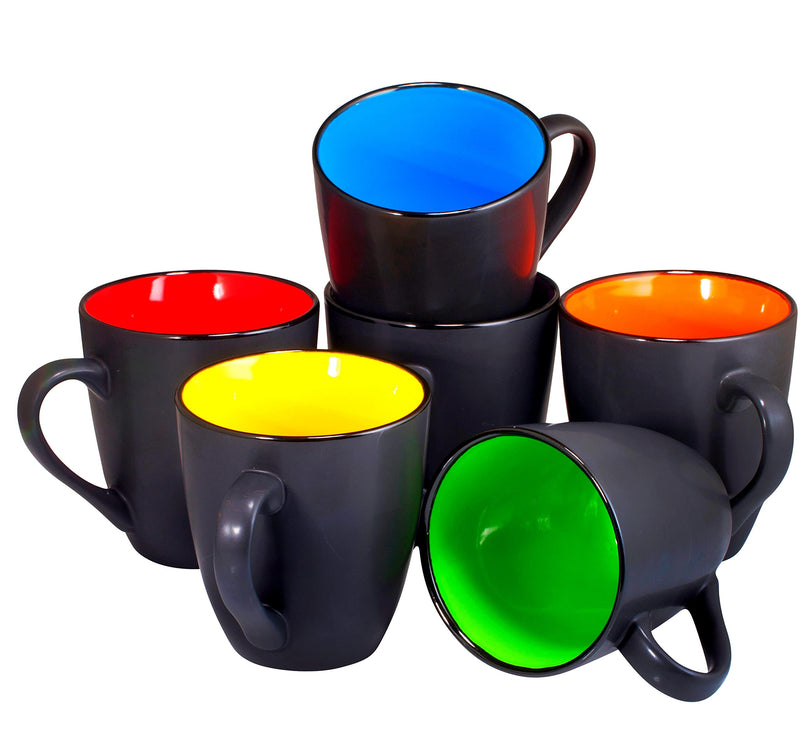 16 Oz Black Coffee Mugs Set of 6 Large Ceramic Espresso Cups Microwave