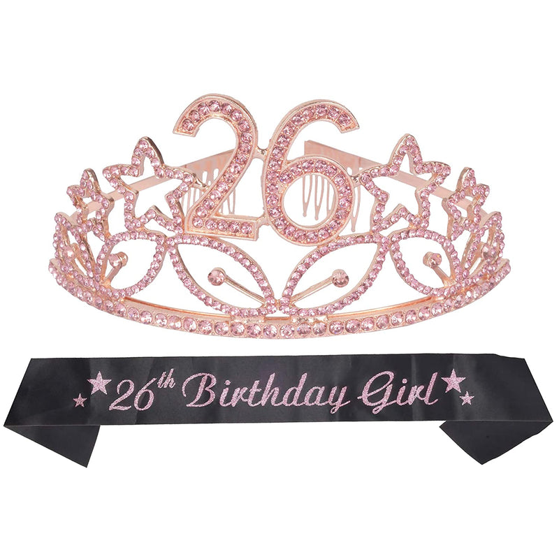 26th Birthday Sash and Tiara for Women - Fabulous Set: Glitter Sash + Stars