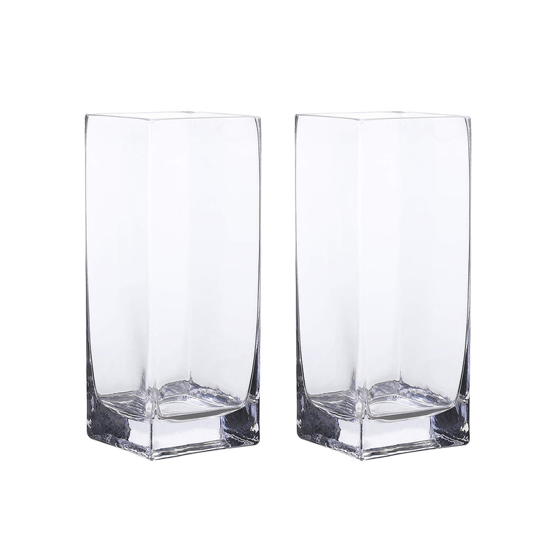 Clear glass vase, tall square block vase, centerpiece arrangement