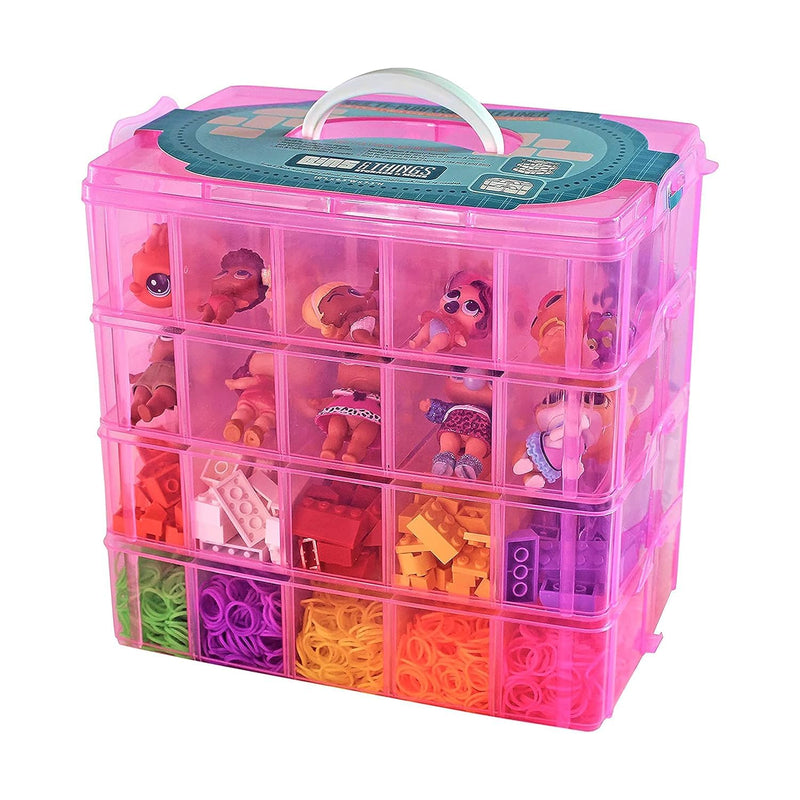 Pink 4 Tier Stackable Storage Containers with Lids - 40 Adjustable